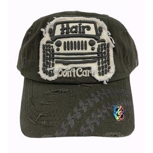 Off Road SUV Adventure Hair Don’t Care Green Cap Hat - NEW FAST SHIP